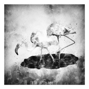 Impression Photo Flamants roses Aquarelle noir et blanc