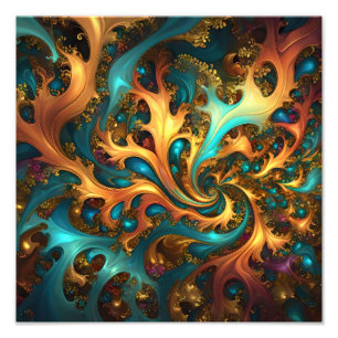 Impression Photo Flammes Abstraites or Turquoise orange,