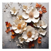 Impression Photo Fleurs blanches sur mur fissuré (Devant)