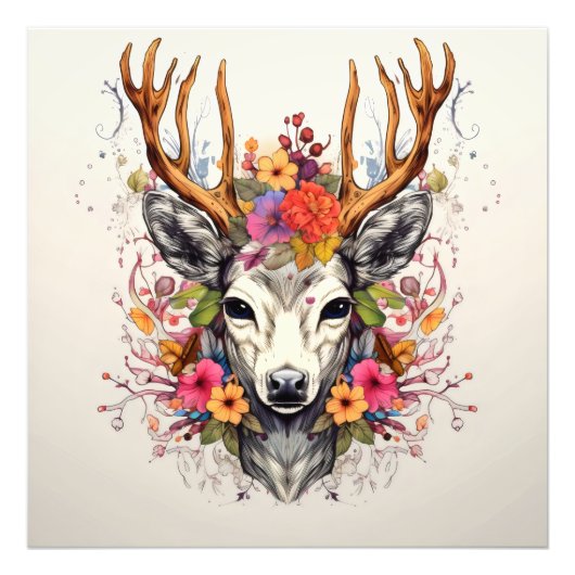 Impression Photo Fleurs colorées Boho Deer (Devant)