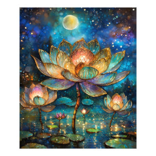 Impression Photo Fleurs de lotus en verre coloré au clair de lune