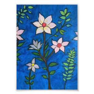 Impression Photo Fleurs Fantaisistes sur Fond Bleu 