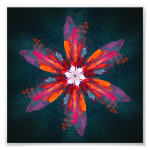 Impression Photo Fleurs florales Mandala Orange Rouge Bleu Abstrait
