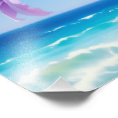 Impression Photo Fleurs violettes vives contre les vagues océanique (Coin)