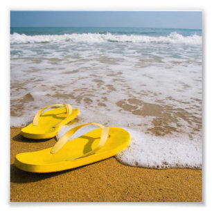Impression Photo Flip Flops jaunes sur la plage