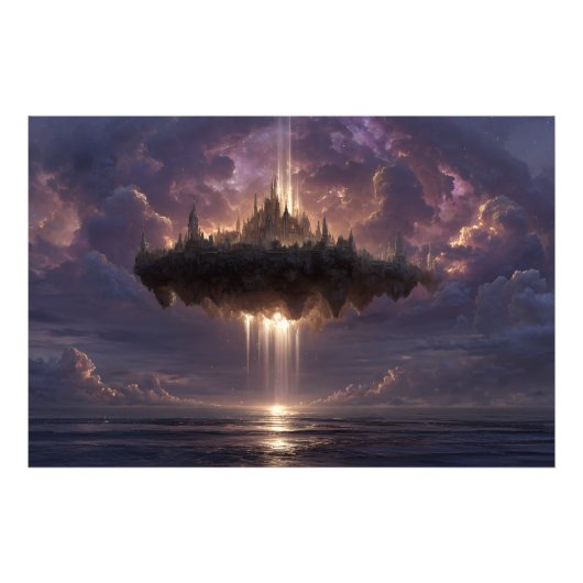 Impression Photo Floating Fantasy Castle Cloud Beams Glow (Devant)