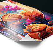 Impression Photo Floral Abstract Art Orange Red Blue Flowers (Coin)