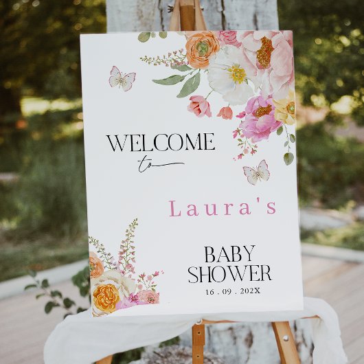 Impression Photo Floral Pink Baby In Bloom Baby Shower Welcome Sign