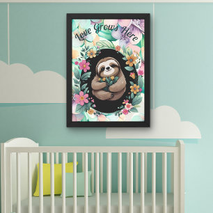Impression Photo Floral Sloth Love pousse ici
