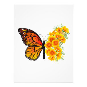 Impression Photo Flower Butterfly with Yellow California Poppy
