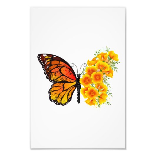 Impression Photo Flower Butterfly with Yellow California Poppy (Devant)