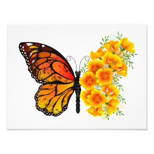 Impression Photo Flower Butterfly with Yellow California Poppy