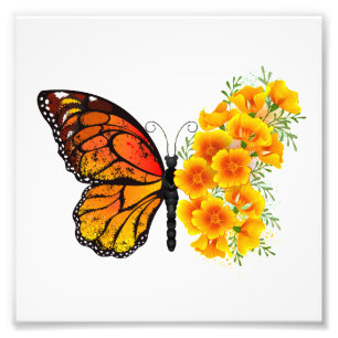 Impression Photo Flower Butterfly with Yellow California Poppy