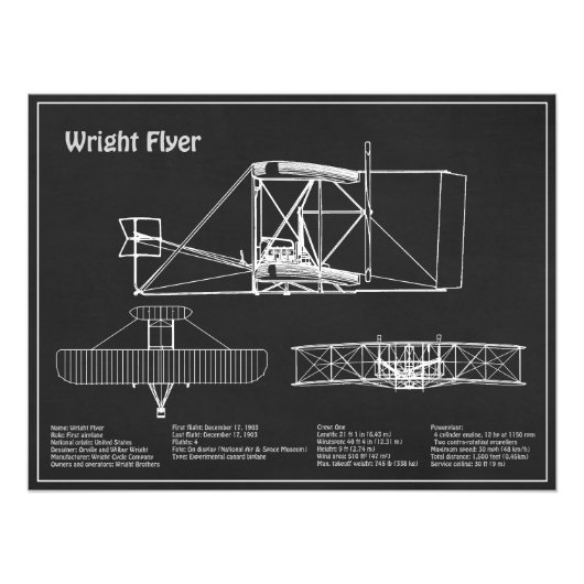 Impression Photo Flyer Wright - Plan de dessin du plan d'avion (Devant)