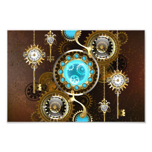Impression Photo Fond rouillé Steampunk avec verres turquoise (Devant)
