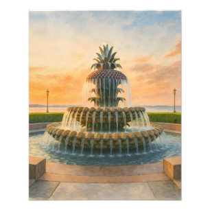Impression Photo Fontaine d'ananas de Charleston Coucher du soleil