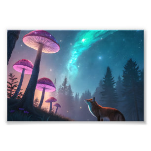 Impression Photo Forêt de renard fantaisie champignon lumineux Art