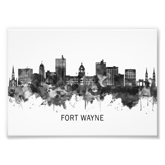 Impression Photo Fort Wayne Indiana Skyline BW (Devant)
