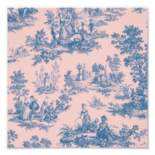 Impression Photo French toile de jouy bleu et rose élégant (Devant)