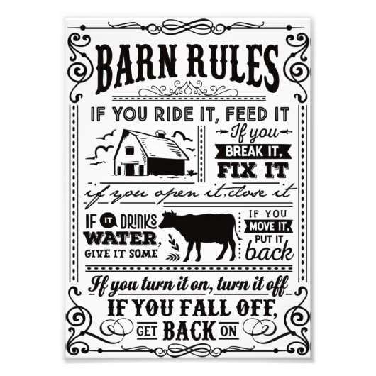 Impression Photo Funny Farmers barn rules Plaque (Devant)