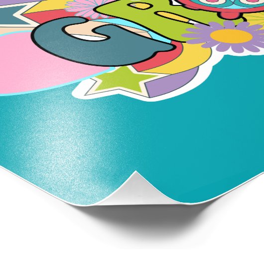 Impression Photo Funny Retro Champignons Groovin Fleurs Chat Noir (Coin)