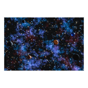 Impression Photo Galaxies colorées, étoiles et planètes la nuit