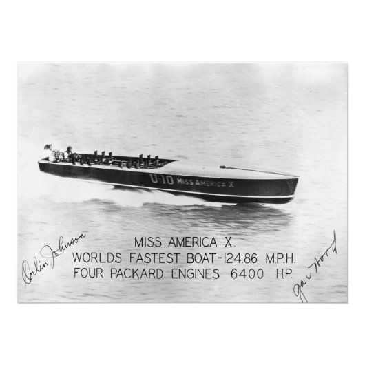 Impression Photo Gar Wood Racing Miss America X "Autographed" (Devant)
