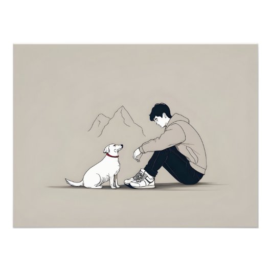 Impression Photo Garçon avec art chien (Devant)