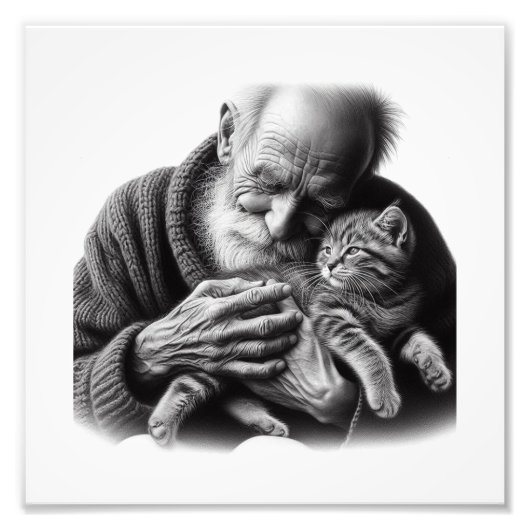 Impression Photo Gentle Bond : Homme âgé Embracant Kitten Wall Art (Devant)