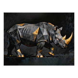 Impression Photo Geometric Gold and Black Rhinoceros Sculpture