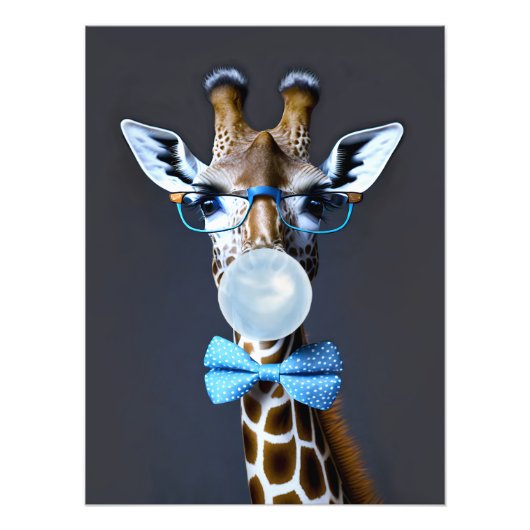 Impression Photo Girafe portant des lunettes, noeud papillon souffl (Devant)