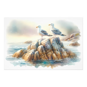 Impression Photo Goélands côtiers aquarelle paysage marin