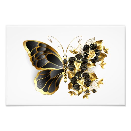 Impression Photo Gold flower Butterfly with Black Orchid (Devant)
