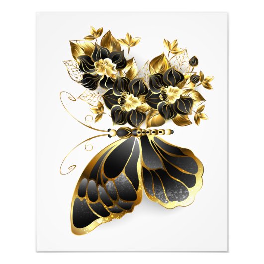 Impression Photo Gold flower Butterfly with Black Orchid (Devant)