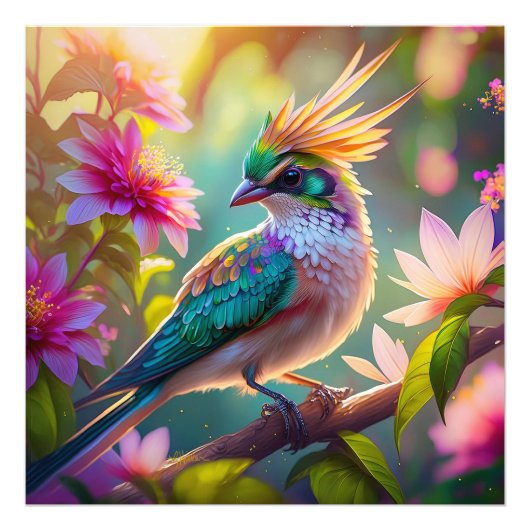 Impression Photo Golden Crested Green Headed Finch Imaginaire Oisea (Devant)