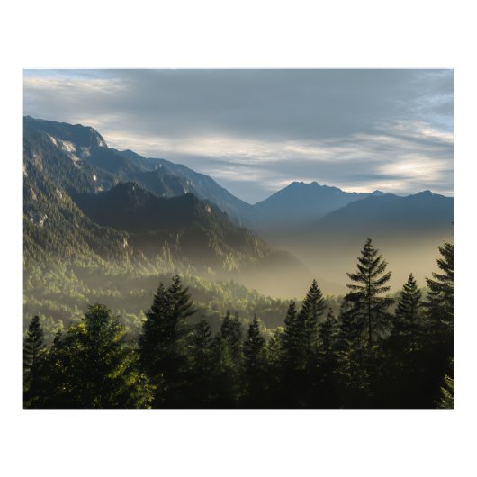 Impression Photo Golden Hour Misty Peaks Evergreen Forest Art (Devant)