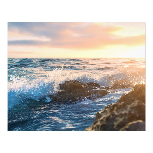 Impression Photo Golden Hour Ocean Waves Crashing on Rocks Sunset (Devant)