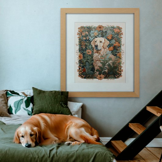 Impression Photo Golden Retriever dans le style de William Morris