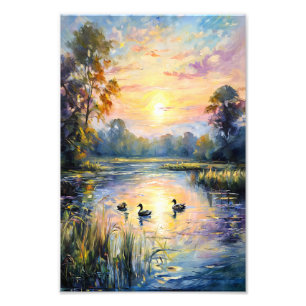 Impression Photo Golden Tranquillité Sunset Pond Paysage avec canar