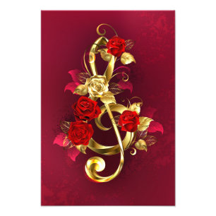 Impression Photo Golden Treble Clef avec fleurs Roses
