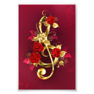 Impression Photo Golden Treble Clef avec fleurs Roses