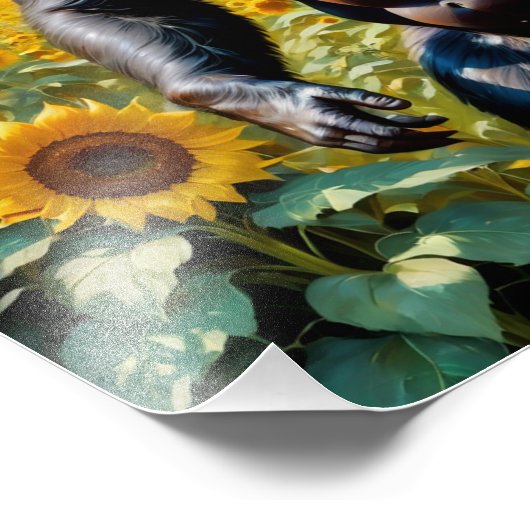 Impression Photo Gorille Ape Dans Un Champ De Tournesol (Coin)