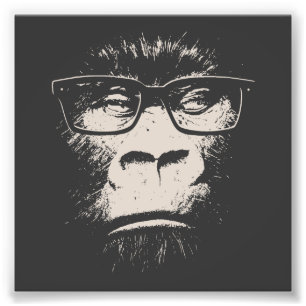 Impression Photo Gorille Hipster Avec Verre