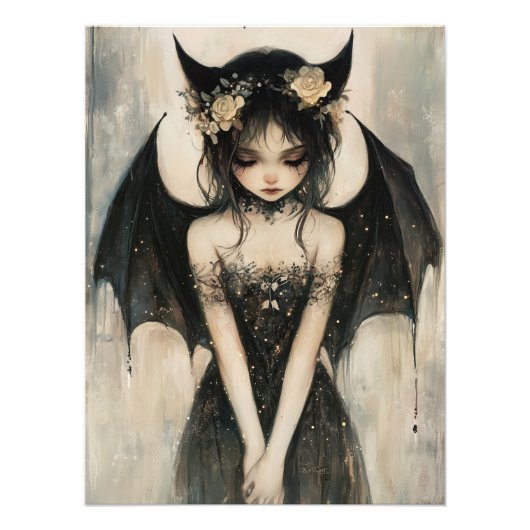 Impression Photo Gothic Dark Fairy with Floral Crown Wall Art (Devant)