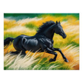Impression Photo Graceful Black Horse Galloping dans le champ animé (Devant)