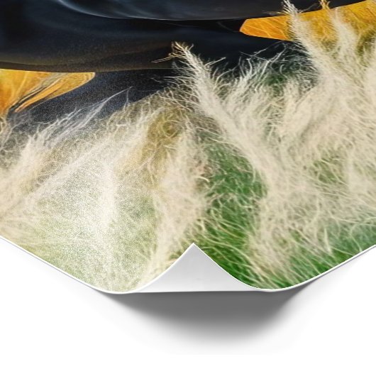 Impression Photo Graceful Black Horse Galloping dans le champ animé (Coin)