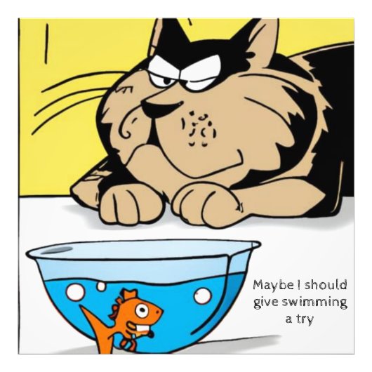 Impression Photo Grand chat, petit poisson rouge. Texte modifiable. (Devant)