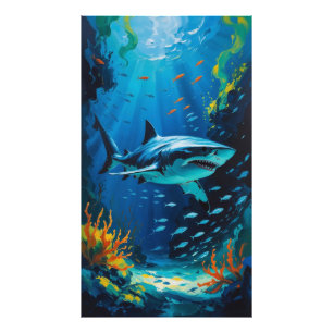 Impression Photo Grand requin blanc Peinture océanique Vibrant Phot