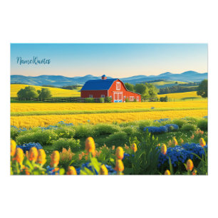 Impression Photo Grange rouge et collines ondoyantes