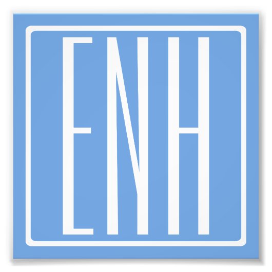 Impression Photo Gras moderne 3 initiales Monogramme | Bleu doux (Devant)